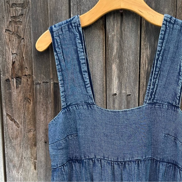 Anthropologie Helena Square Neck Tiered Midi Dress Smocked Denim Blue M - Picture 7 of 15